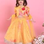 Orange floral printed Lehenga Choli and Dupatta set