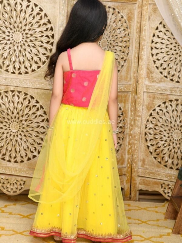 Yellow and Red sequined Lehenga Choli set with Dupatta - Image 5