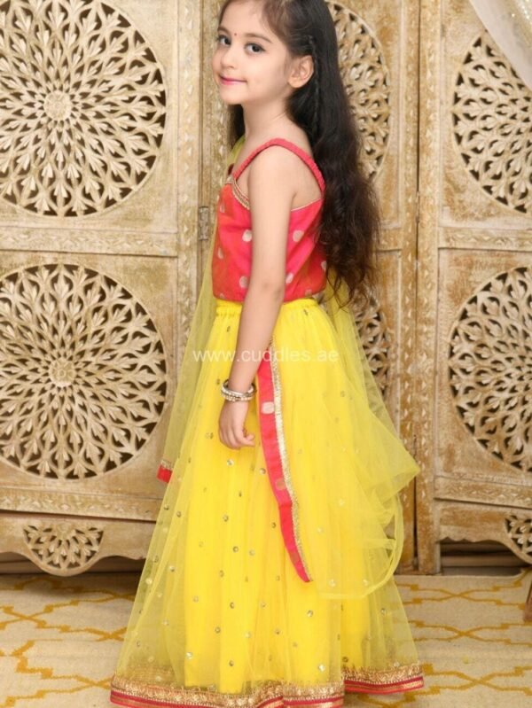 Yellow and Red sequined Lehenga Choli set with Dupatta - Image 4