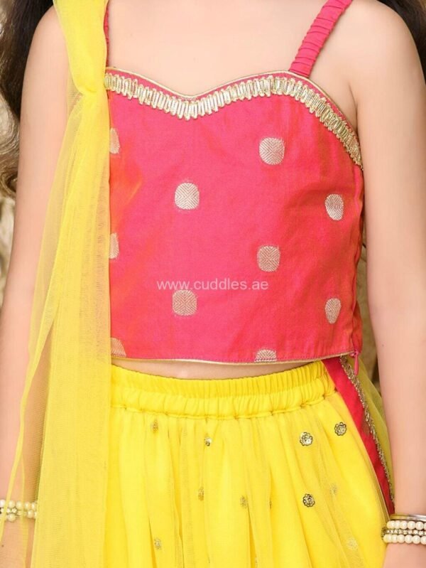 Yellow and Red sequined Lehenga Choli set with Dupatta - Image 2