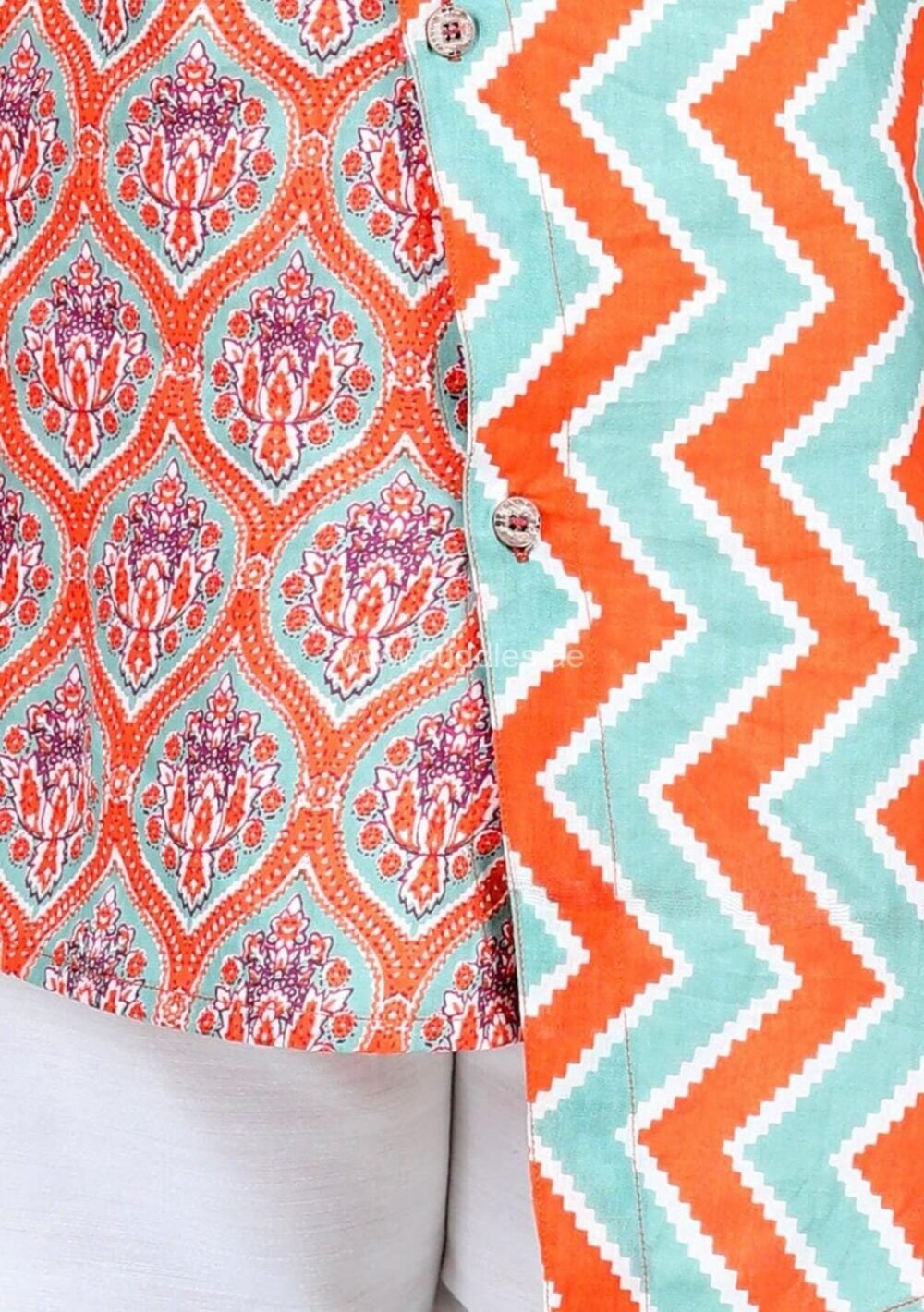 Orange and marine blue zigzag print Kurta pajama set - Image 5