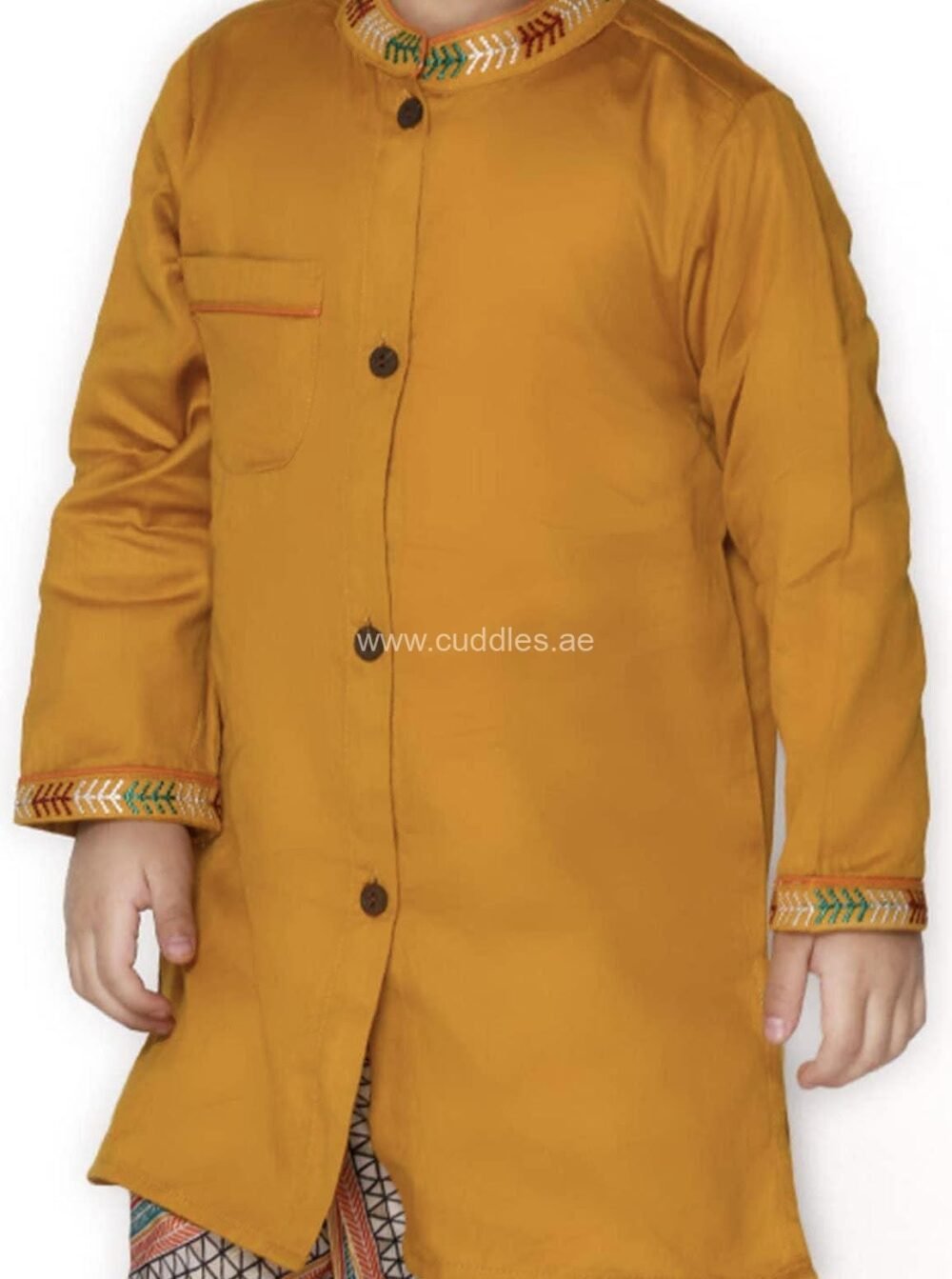 Mustard yellow Embroidered Kurta with Dhoti set - Image 3