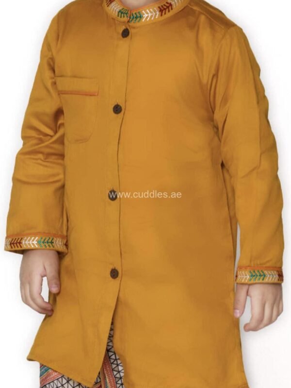 Mustard yellow Embroidered Kurta with Dhoti set - Image 3
