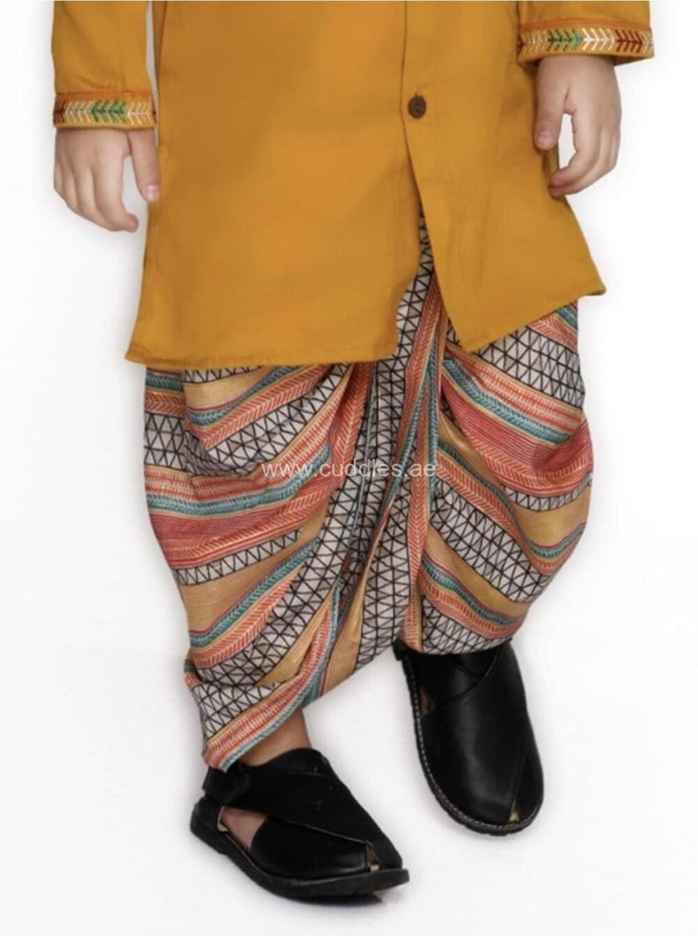Mustard yellow Embroidered Kurta with Dhoti set - Image 4