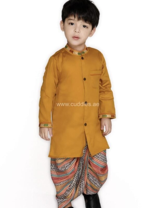 Mustard yellow Embroidered Kurta with Dhoti set