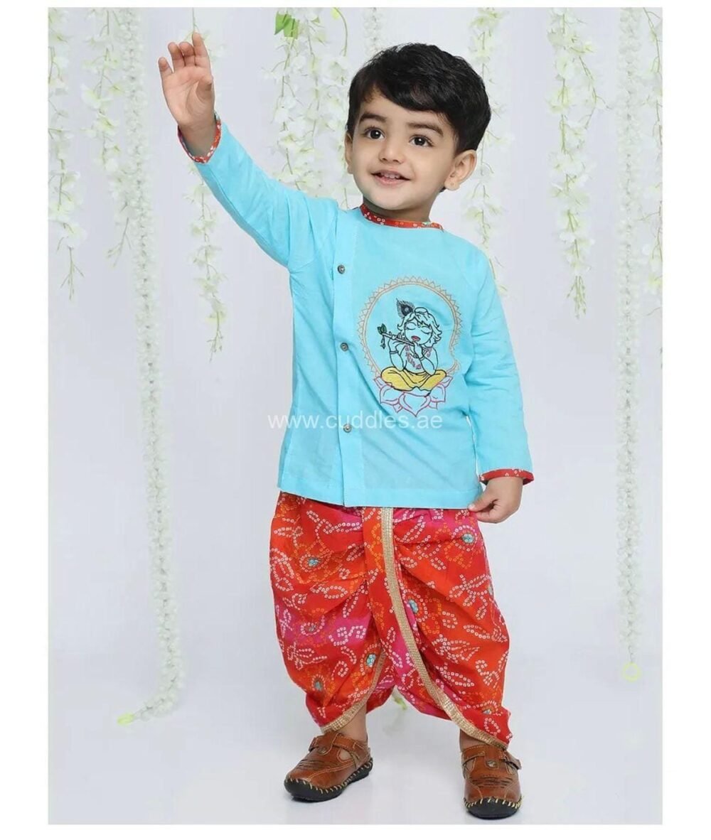 Purple Krishna embroidered Dhoti kurta set - Image 2