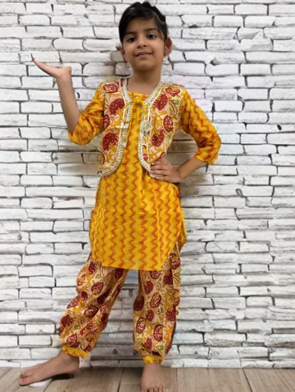 Yellow and Red Kurti and Jacket with Afgani pants set