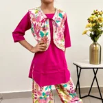 Pink and white Kurti and Jacket with Afgani pants set