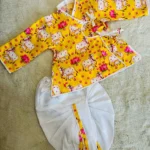 Balgopal Yellow cow print dhoti kurta set