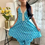 Blue Elephant print halter neck Kurti with dhoti pants