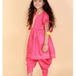 Fuchsia pink polka dots Kurti with Dhoti set
