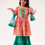 Rashi Orange and green Kurti Sharara set