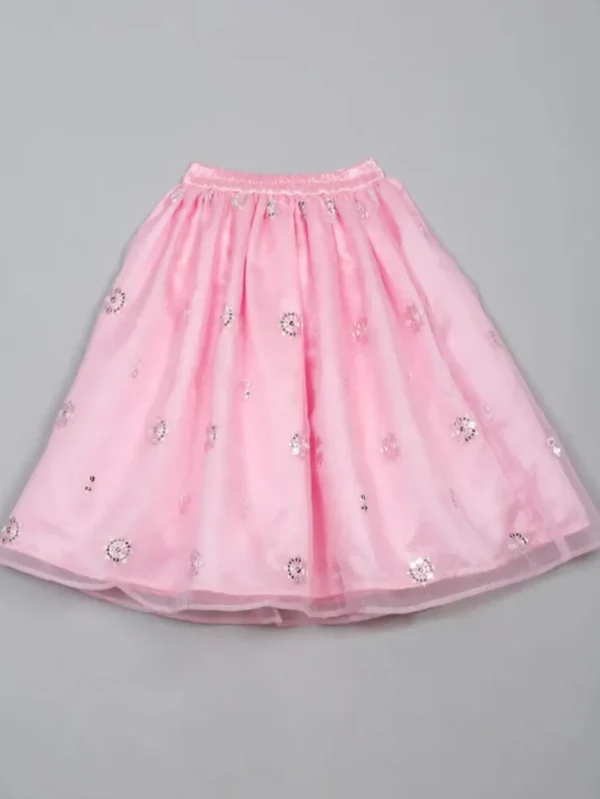 Pink motif embroidered Lehenga Choli with potli bag - Image 5