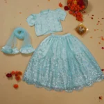 Sky blue mirror work Lehenga Choli set with dupatta
