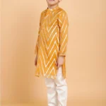 Mustard Kurta with golden print and pajama set
