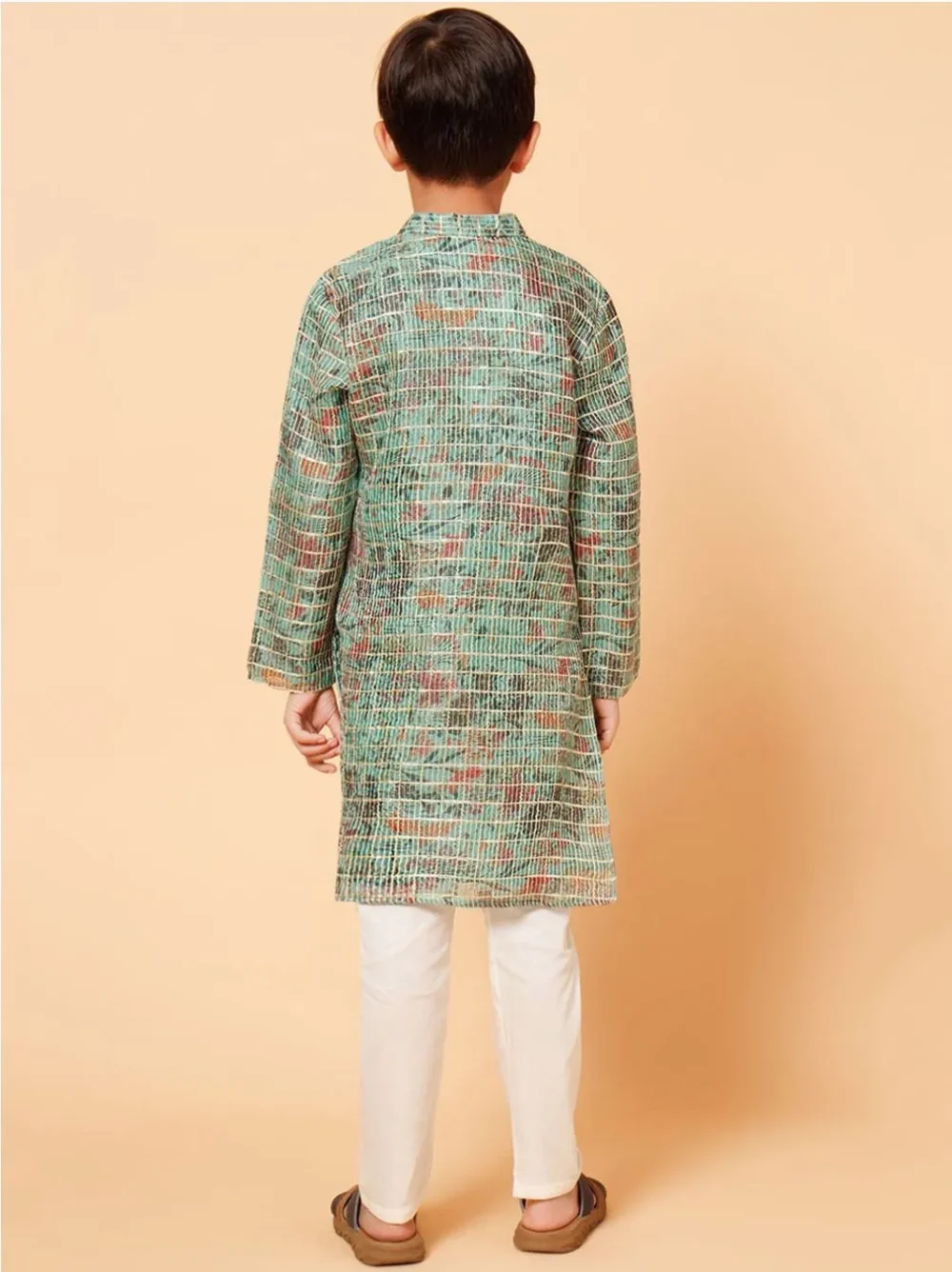Green gota lace work woven kurta with pajama set - Image 3