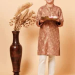 Brown Floral woven design Kurta pajama set