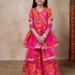 Pink red Leheriya Kurti Sharara set with Dupatta