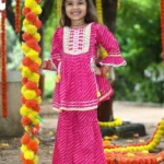 Rani pink embroidered Kurti and Sharara pants set