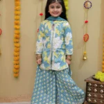 Teal floral Kurti with palazzo and dupatta set