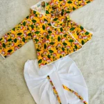 Balgopal yellow lotus print dhoti kurta set