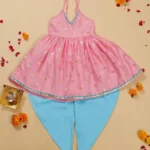 Pink and Blue Halter neck Kurta with Dhoti pants