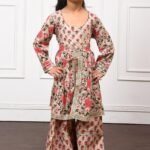 Beige and pink kurti Sharara set
