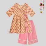 Yellow peach Cotton Kurti palazzo