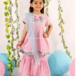 Powder pink and Grey Kurta with Sharara and Dupatta