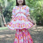 Pink and white embroidered Kurti with Sharara set