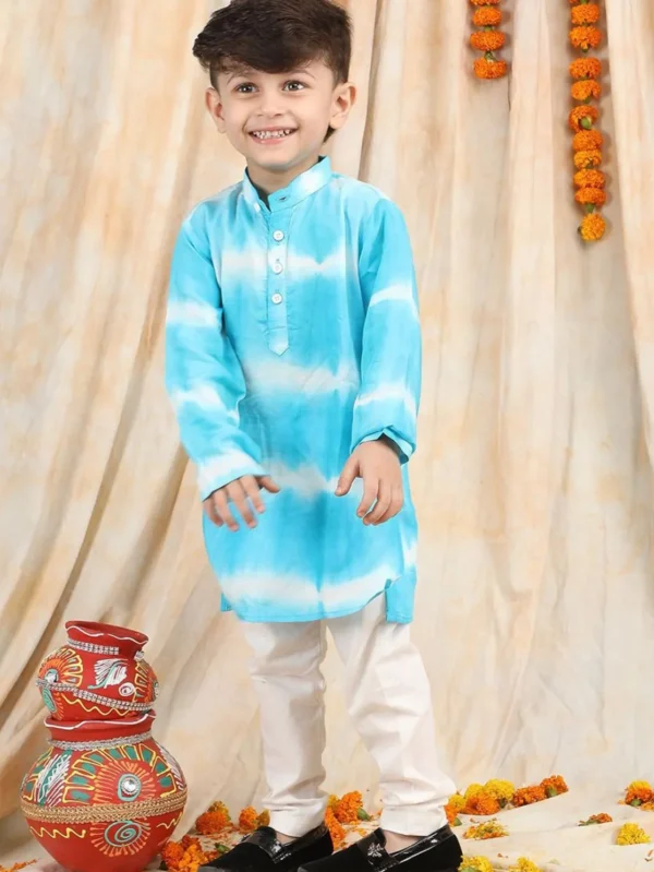 Boys Dyed Pure Cotton Kurta with Pajama - Image 4