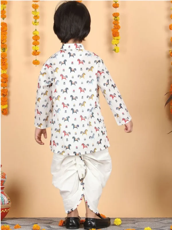 Boys Ethnic Horse printed Pure Cotton Kurta with Dhoti set - Image 4