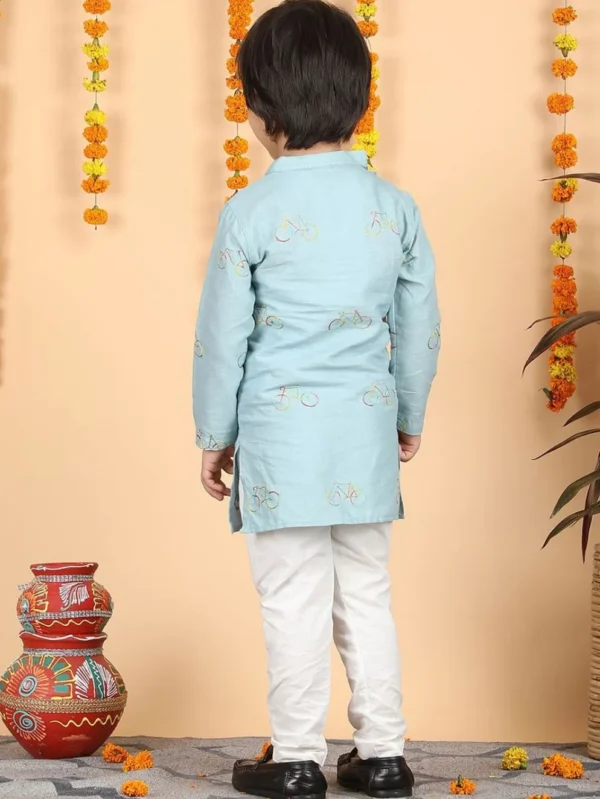 Cotton Cycle embroidered Kurta pajama set - Image 4