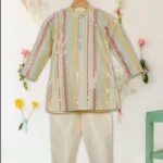 Beige sequined embroidered Kurta with Pajama set