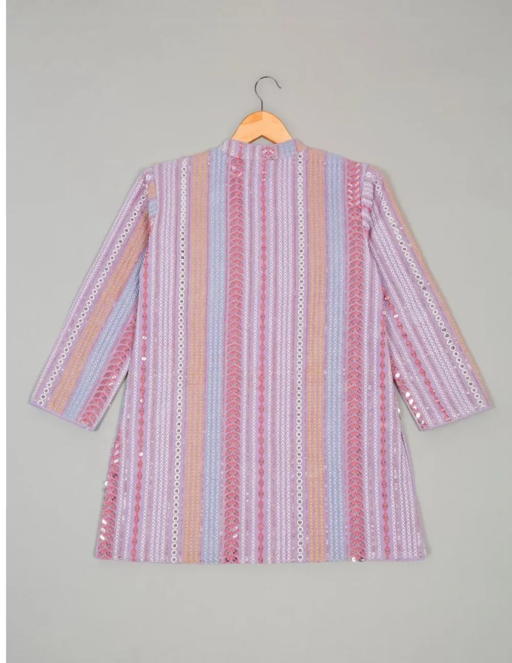 Lavender sequined embroidered Kurta with Pajama set - Image 3
