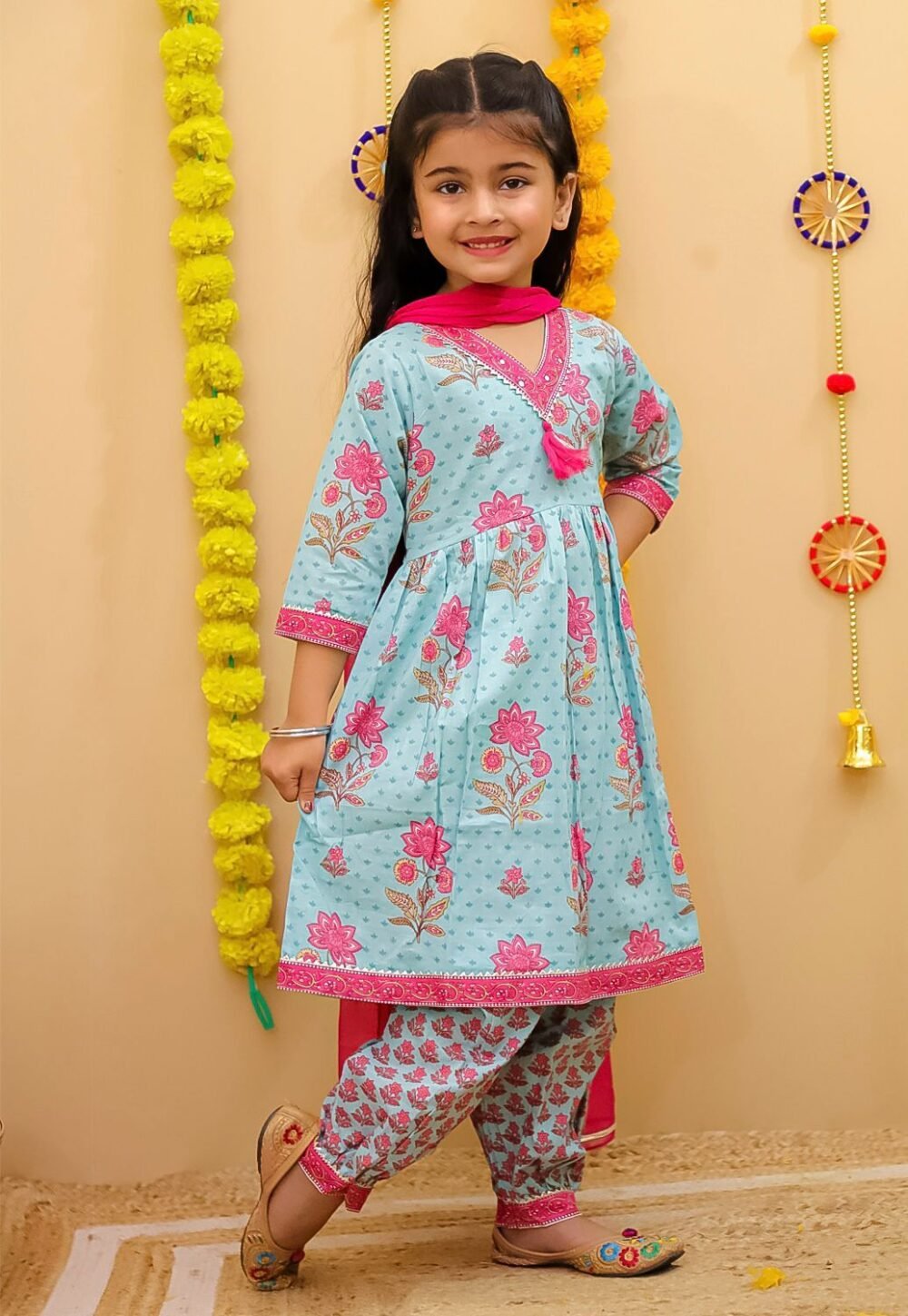 Sky Blue and Pink salwar suit with dupatta