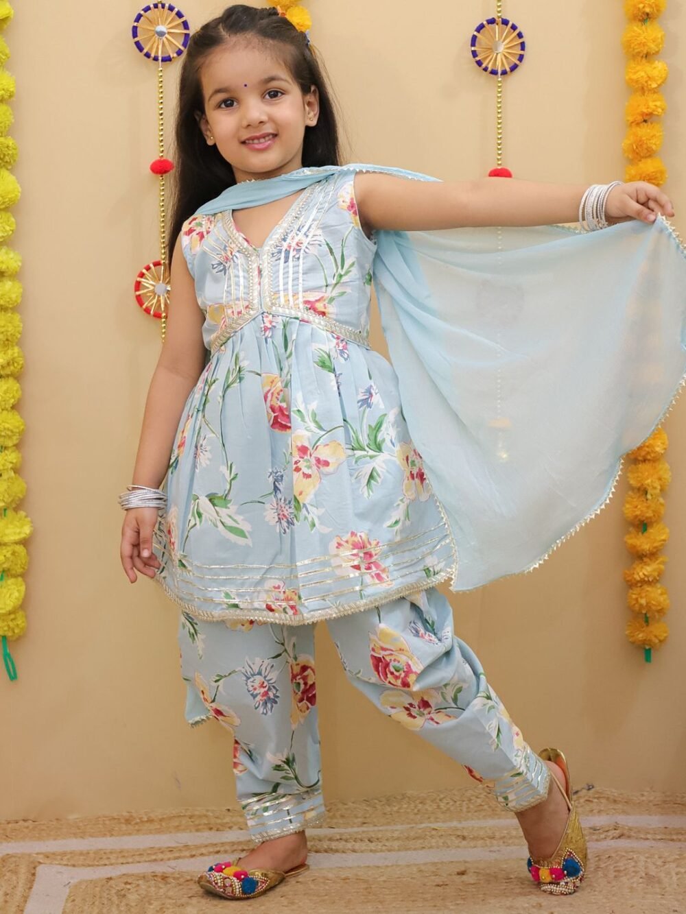 Pastel Blue Kurti with Dhoti pants set - Image 3
