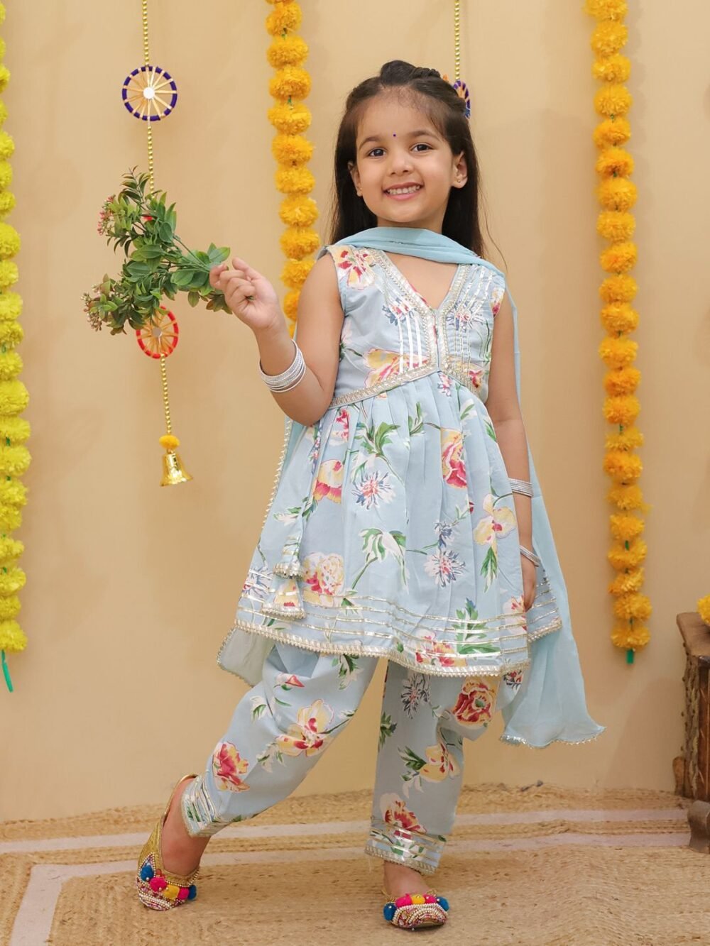 Pastel Blue Kurti with Dhoti pants set - Image 4