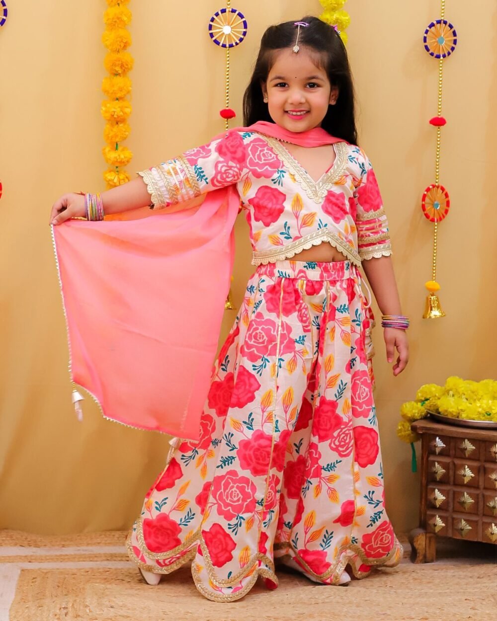 Rosy blossom off white and pink Lehenga Choli with Dupatta - Image 2
