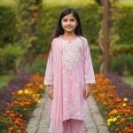Pastel Pink Chikankari Kurti with Afghani pants set