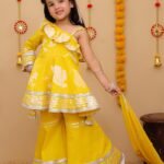Yellow one shoulder Kurti with Sharara set