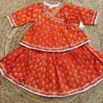 Orange white Kurti and skirt set