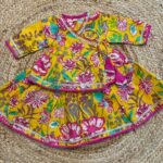 Yellow pink floral print Kurti and skirt set