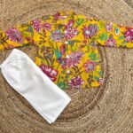 Yellow floral print infant kurta pajama set