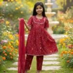 Red Bandhani Print Kurti pant sets with Dupatta