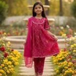 Rani pink Bandhani Print Kurti pant sets with Dupatta