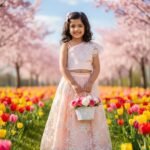 Peach Floral embroidered Lehenga Choli