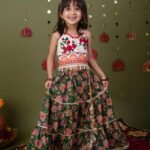 Gulmohar white and green Ghaghra Choli