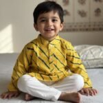 Yellow green Leheriya Kurta with white pajama set