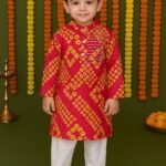 Rani pink Bandhani printed Kurta with white pajama set